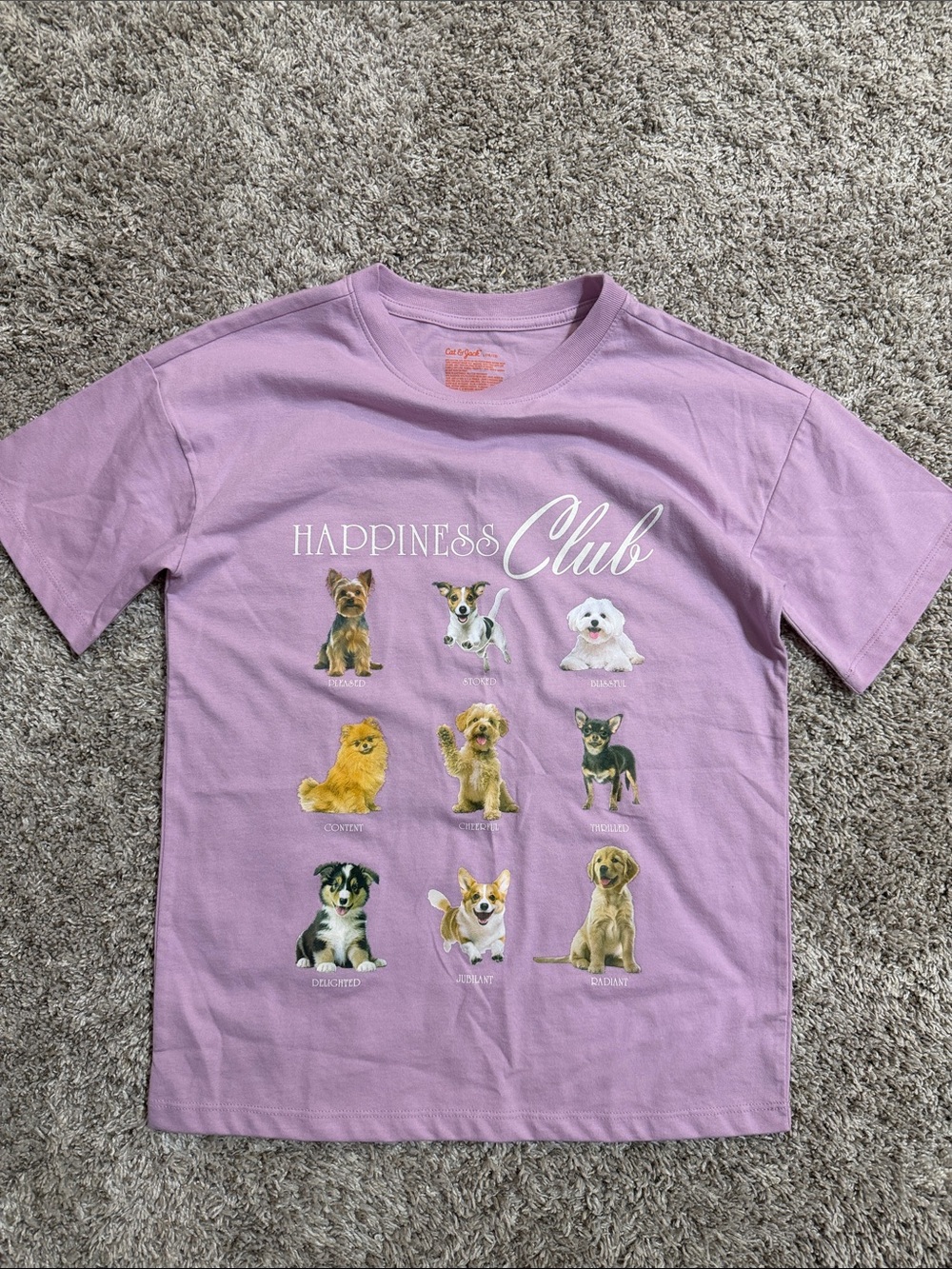 Cat & Jack Lavender 'Happiness Club' Puppy Graphic Tee size 10/12